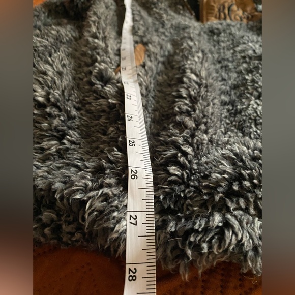 MARLEYLILLY Gray & White Sherpa with Brown Suede Detail, Oversized Hoodie - Picture 9 of 11